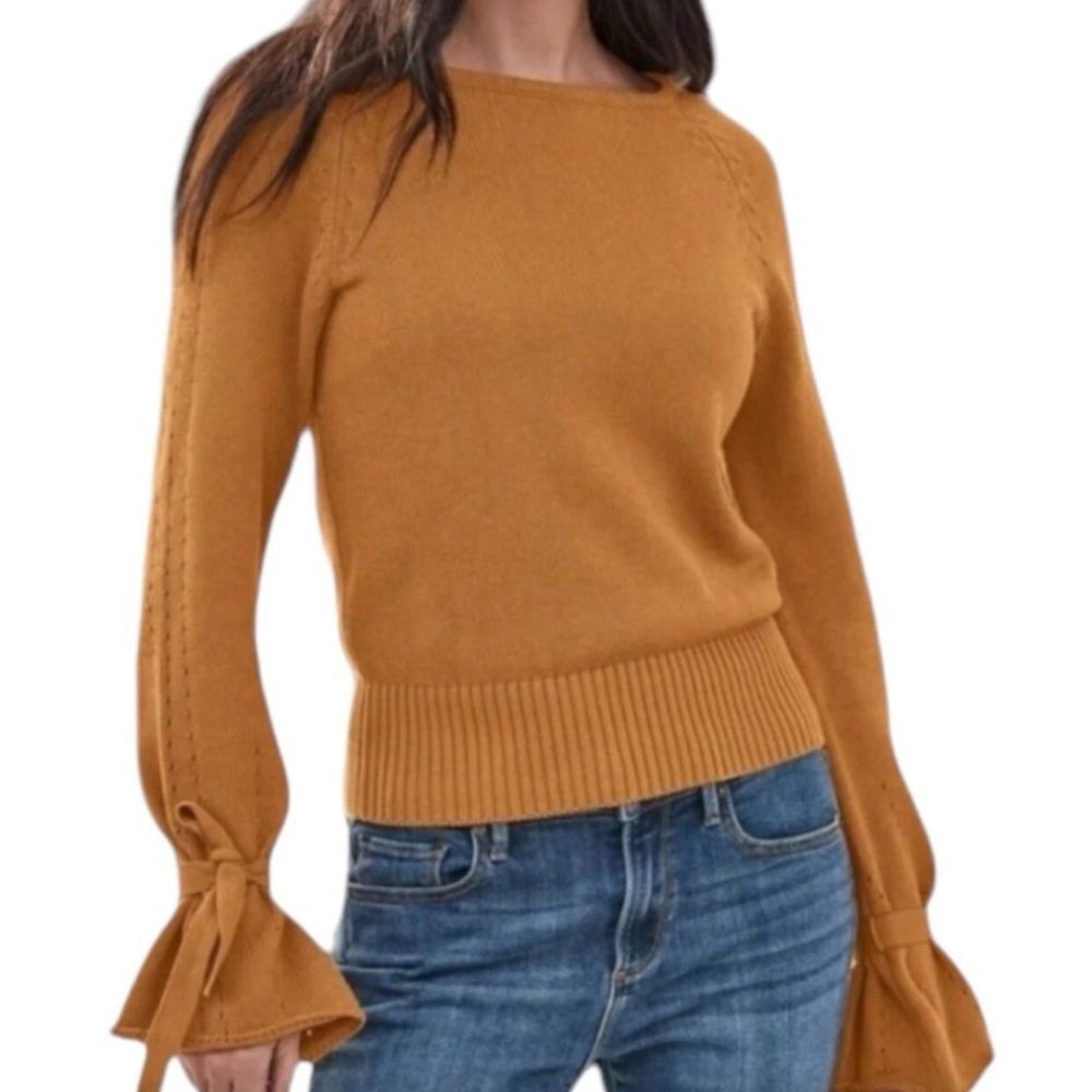 Sundance Aryka Wool Blend Mustard Bell Sleeve Crew Neck Sweater Size Medium 📦